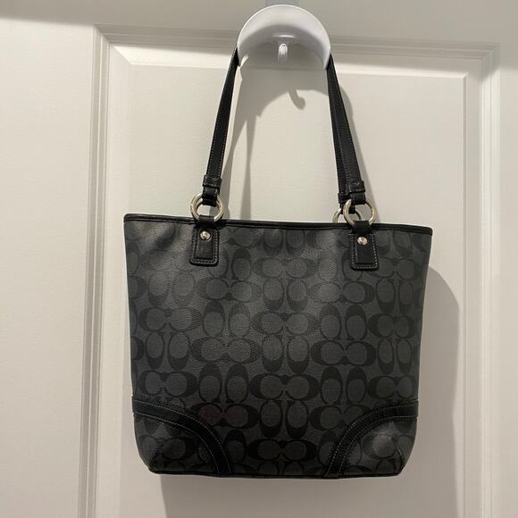 Coach Peyton Black Signature Logo Print Tote Heritage F18917 Handbag - Picture 7 of 13